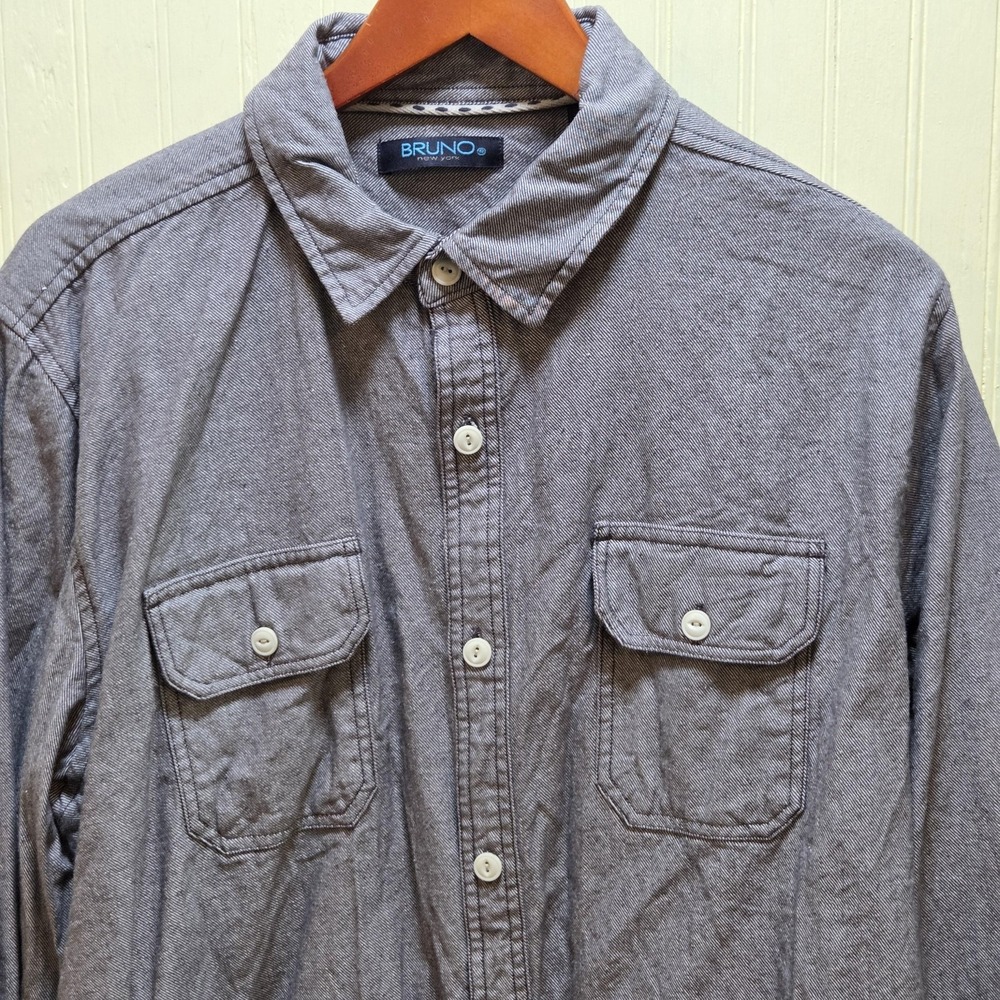 Bruno New York Shirt Mens XL Gray Long Sleeve Button Front Cotton Pockets Casual